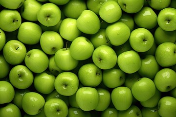 Wall Mural - Nature organic fresh green apple. Top view of apples. Pile of freshness. Healthy fruit wallpaper
