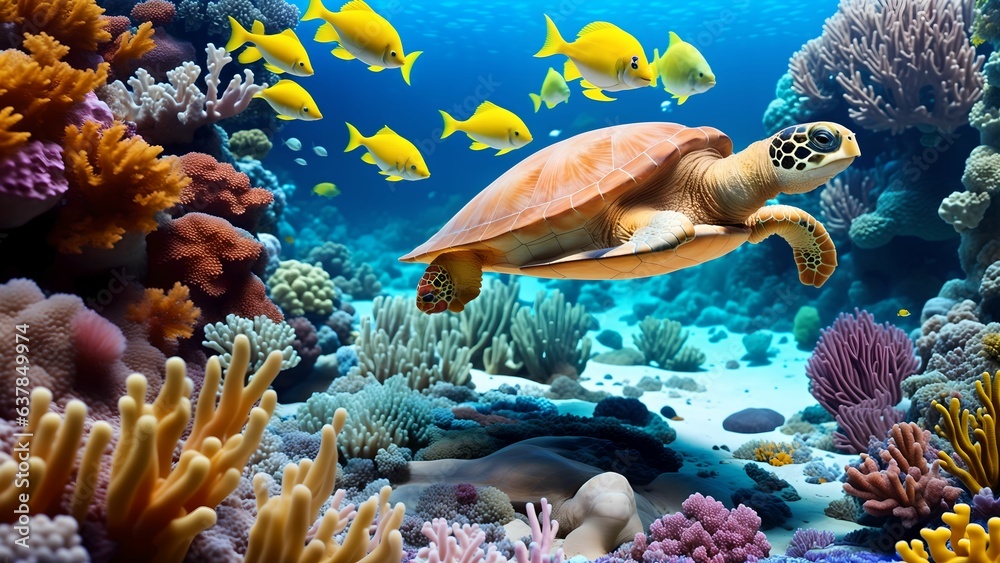 Exploring the Vibrant Underwater World with Turtles, Colorful Fish, and ...