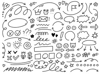 Wall Mural - vector hand drawn desing elements set. thin arrows and simple line drawings collection isolated on w