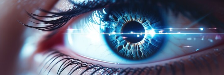 Poster - close-up of a human eye with lasik vision laser correction procedure.