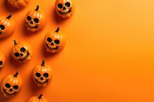 Happy Halloween Flat Lay Mockup With Pumpkins And Skulls