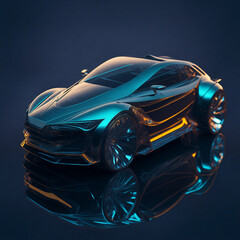 3d transparent glass car on a bright and smooth background