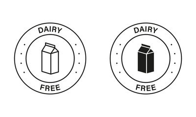 Wall Mural - Dairy Free Black Stamp Set. Lactose Intolerance Allergy Ingredient Sign. Non Dairy, Healthy Food Logo. No Cow Milk Lactose Label. Free Dairy Diet Symbol. Isolated Vector Illustration