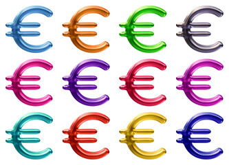 Poster - Set of euro sign currency money icon in 3d rendering isolated on transparent background for commercial, business, finance and investment concept.