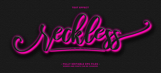 Wall Mural - reckless neon glow text effect editable eps cc