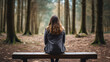 Bench of Contemplation: Silent Girl in the Forest Seen from Behind