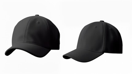 Poster - Set of black front and side view hat baseball cap on white background.