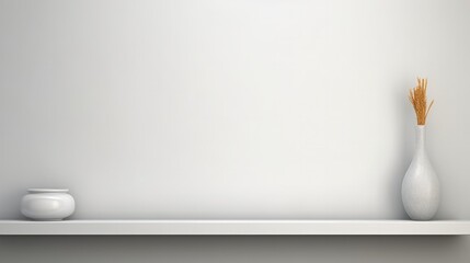 Poster - Minimalistic background for product presentation, White empty shelf on a light gray wall.