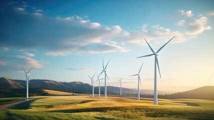 Wind turbines at a rural wind farm.