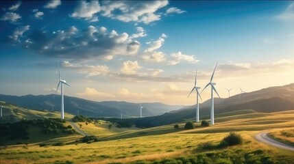 Aufkleber - Wind turbines and agriculture field, Production of renewable green energy.