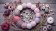 Yarn balls wooden knitting needles hook balls