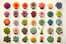 Various Succulents With A White Background.