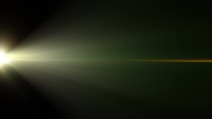 Wall Mural - abstract gold green optical lens flares shine light burst moving to left side animation on black bac