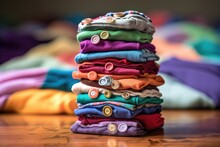 Stack Of Cloth Diapers And Colorful Pins