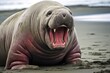 close-up of aggressive elephant seal posturing