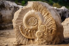 Fossilized Ammonite In A Limestone Quarry