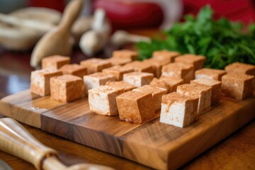 Sticker - close-up of freshly made tofu blocks on board