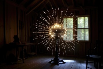 kinetic light sculpture illuminating a dark room