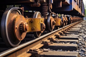 Sticker - close-up of freight train wheels on railroad tracks