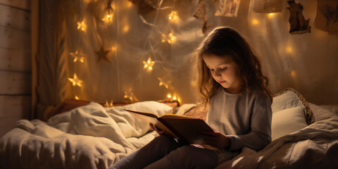 Wall Mural - A child reading a book.  