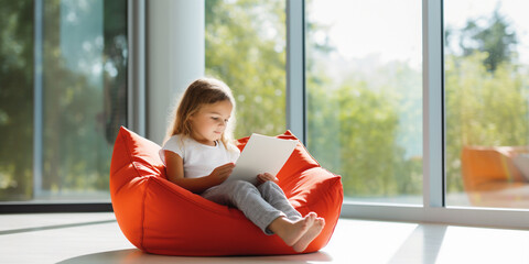 Wall Mural - A child reading a book. 