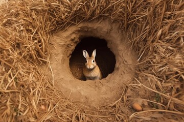 Wall Mural - top view of rabbit digging hole, creating unique pattern