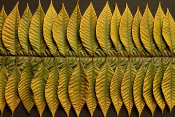 Wall Mural - top view of a neat row of raked leaves