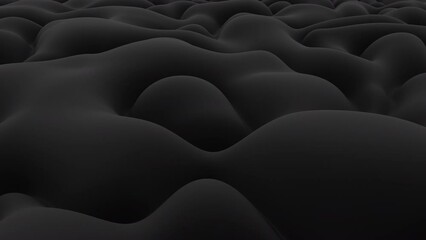 Wall Mural - 3d Abstract black wavy background. looping animation. Slow motion smooth black mat wave. Dark luxury texture. Oil, petroleum. Black tar, gum. Liquid abstract
