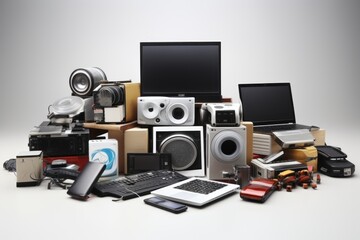 Fototapete - Laptop, display and bunch of computer devices. Beautiful illustration picture. Generative AI