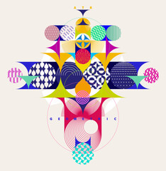 Wall Mural - abstract art geometric composition. decoration colorful poster of patterned circles.