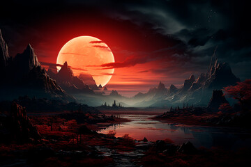 Wall Mural - full moon in the mountains