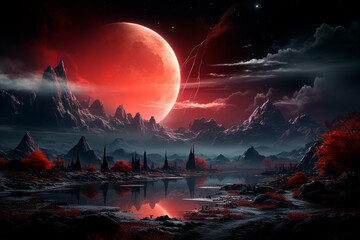 Wall Mural - full moon in the mountains