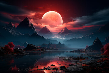 Wall Mural - full moon in the mountains