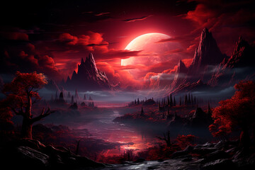 Wall Mural - full moon in the mountains