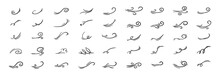 A Large Set Of Line Winds. Air, Wind, Swirl In Doodle Illustration Style. Vector Illustration On White Background