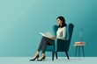 A psychologist female sitting on a chair with a clipboard. Therapy, mental health. Therapist, psychology female doctor.
