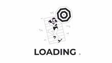 Reading Book At Beach Black And White Loading Animation. Woman Enjoying Summer Reading Outline 2D Cartoon Character 4K Video Loader Motion Graphic. Book Vacation. Beach Relaxation Waiting Animated Gif