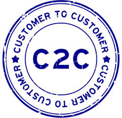 Poster - Grunge blue C2C customer to customer word round rubber seal stamp on white background