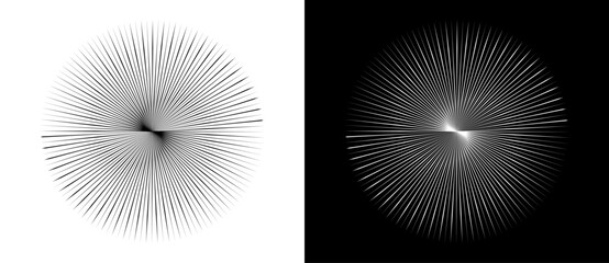 Abstract background with lines in circle. Creative spiral as logo or icon. Black lines on a white background and white lines on the black side.