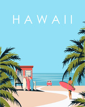 Hawaii Travel Poster Beach