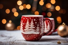 Cup For Hot Drinks. Preparing For Festive Dinner. Merry Christmas And Happy New Year Concept