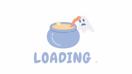 Poster - Cauldron with floating ghosts 2D loading animation. Boiling pot on Halloween animated cartoon scene 4K video loader motion graphic. Magic cooking with haunted spirits download, upload progress gif