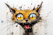Crazy Cat Abstract Art On White Background. Beautiful Illustration Picture. Generative AI