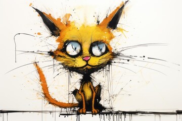 Fototapete - Crazy cat abstract art on white background. Beautiful illustration picture. Generative AI