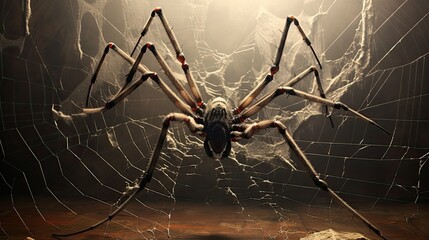 Wall Mural - A comically oversized spiderweb with a spider trying to untangle itself - Generative ai