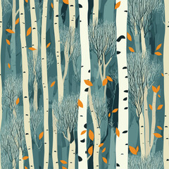 Birch tree pattern. Seamless vector illustration pattern with autumn birch trees. Perfect for textile, wallpaper or print design. Fabric Design  for wallpapers, web site background, postcard.