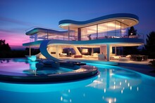 Modern House With Swimming Pool. Luxury Mansion House. Modern Minimalist Villa.
