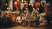 A Nostalgic Display Of Vintage Baubles, Old-fashioned Toys, And A Wooden Rocking Horse, Evoking Memories Of Holidays Past - Generative Ai