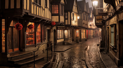 Sticker - A quaint cobblestoned street in the village created with Generative AI technology