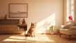 Pet Therapy British Shorthair Cat Mental Health Minimalistic Living Room Healing Heart Wallpaper Zoom Background Raking Light Animal Assisted Therapies